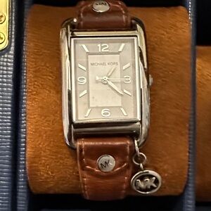 Michael Kors Silver Dial with Brown Leather Strap Watch